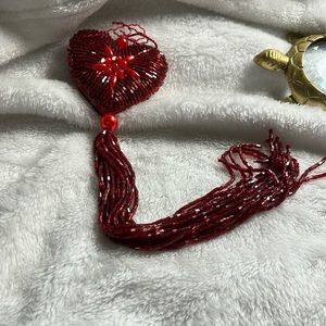 Heart decor made of seed beads, extraordinary craft, red seed and red pearl